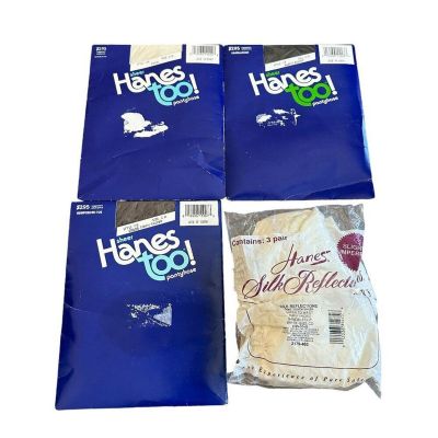 Hanes Panty Hose Stockings Six Pairs Retro Black Taupe White Cream Size CD NEW